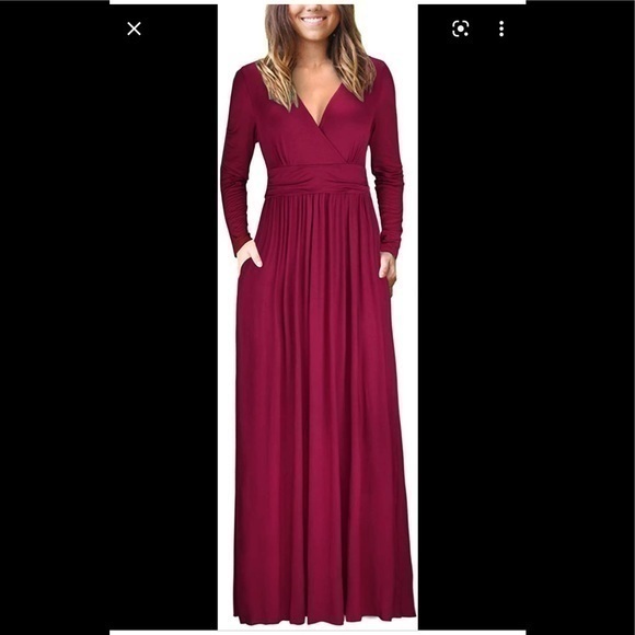 ouges Dresses & Skirts - OUGES LONG SLEEV V NECK WRAP WAIST MAXI JERSEY KNIT IN CRANBERRY